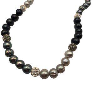 New Honora Freshwater Cultured Pearl Necklace Tuxedo Gray Black White Crystals 1